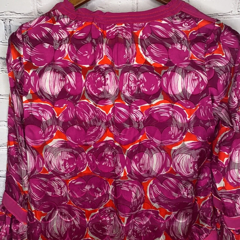 Tory Burch Purple Pink Silk Blend Tassel Long Sleeve Tunic Top Size 6